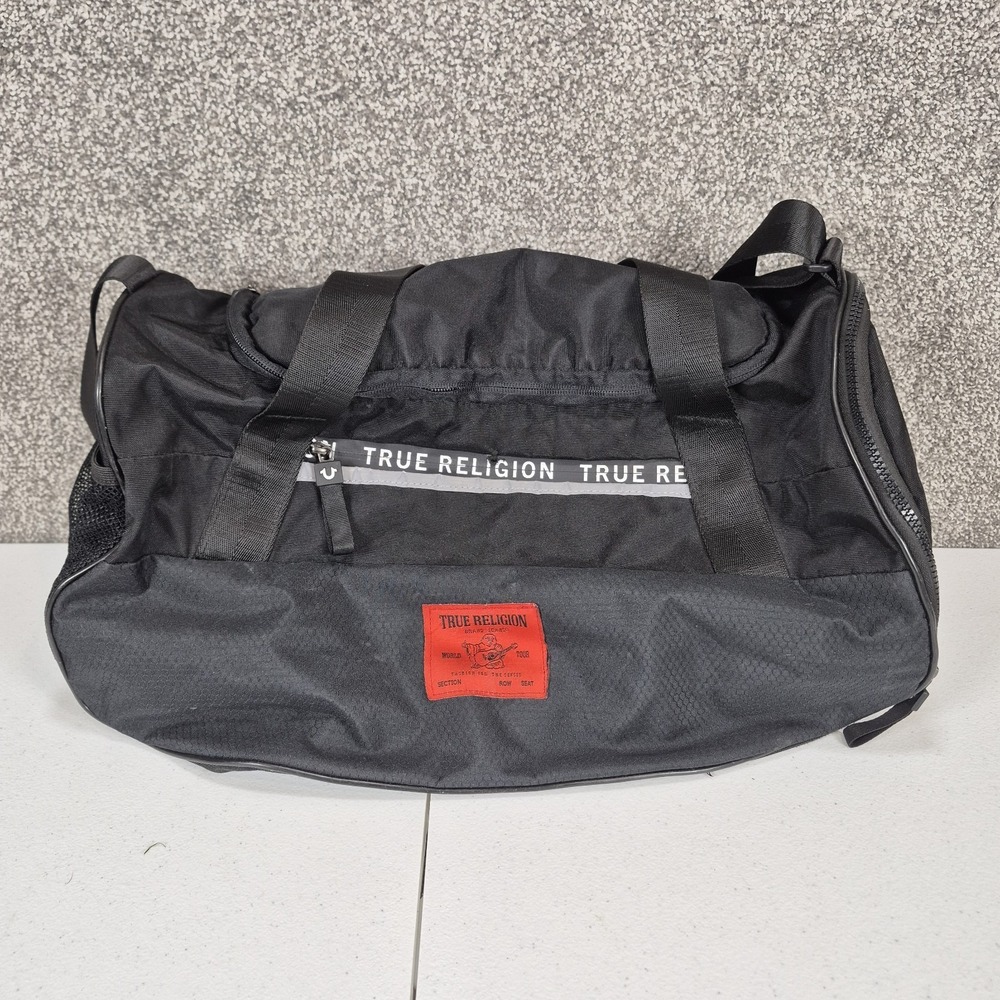 True Religion Duffle Bag Black Gym Shoulder Strap‎ Multi-Pockets
